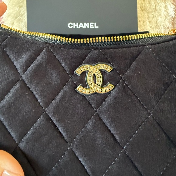 Auth. CHANEL Black Velvet Quilted Crossbody w Gold Hardware and Rhinestone “C’s” - Picture 2 of 16